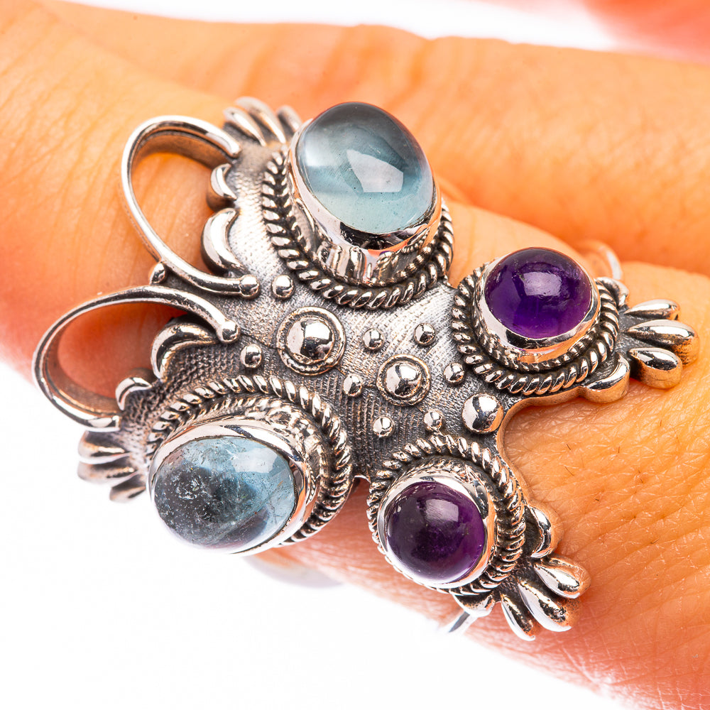 Large Aquamarine, Amethyst Ring Size 7.75 (925 Sterling Silver) R141415