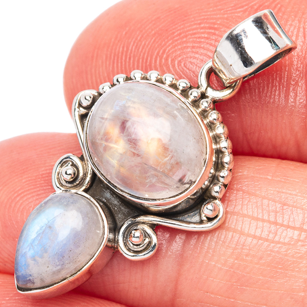 Rainbow Moonstone Dainty Pendant 1 1/4" (925 Sterling Silver) P43563