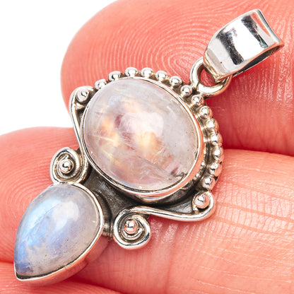 Rainbow Moonstone Dainty Pendant 1 1/4" (925 Sterling Silver) P43563
