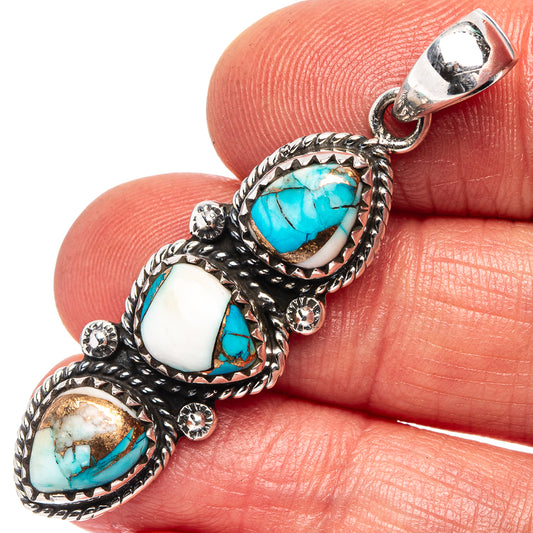 Sterling silver pendant with three oval turquoise and white inlay stones