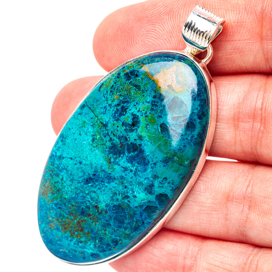 Large oval shattuckite pendant in .925 sterling silver bezel with bail