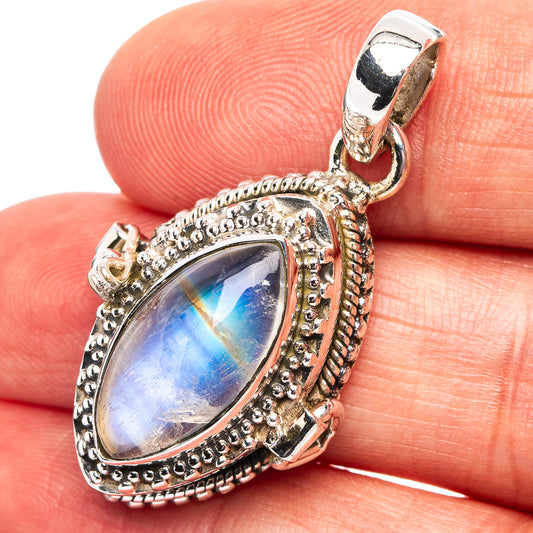925 sterling silver rainbow moonstone teardrop pendant with textured bezel and bail