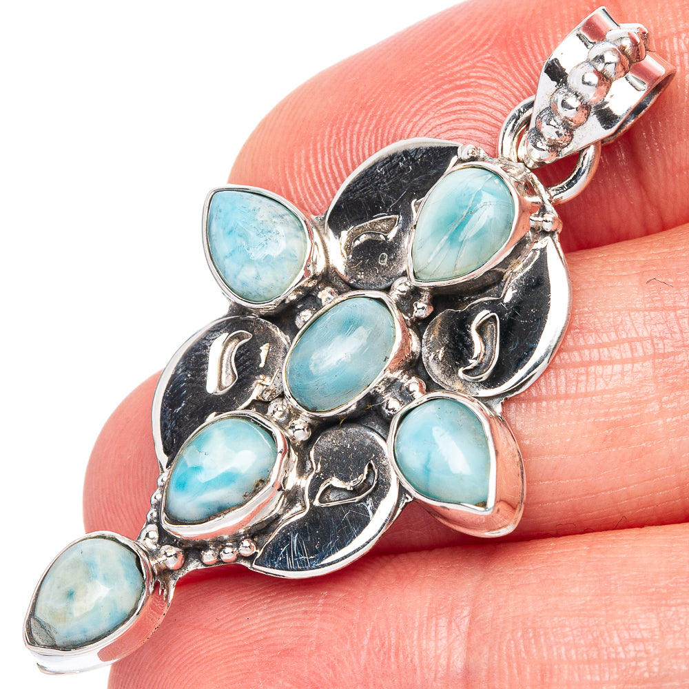 Larimar Cross Pendant 1 7/8" (925 Sterling Silver) P41735