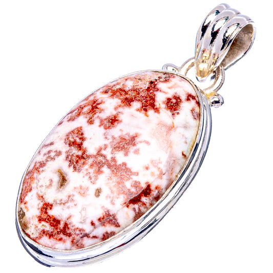 Rosetta Stone .925 sterling silver jasper pendant, oval red-and-white stone with bail