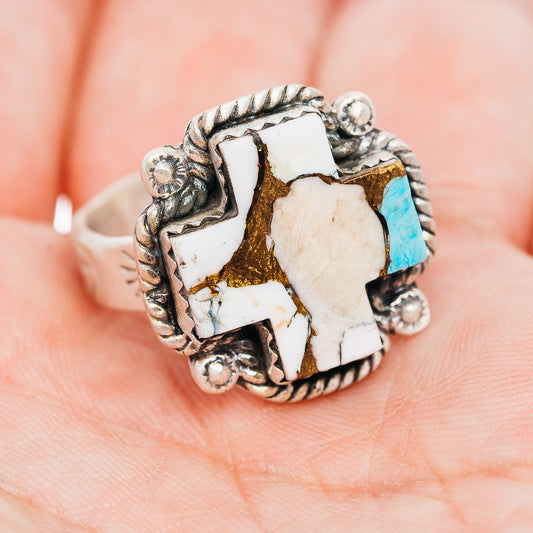 Exclusive Cotton Candy Turquoise Cross Ring Size 9 Adjustable (.925 Sterling Silver)
