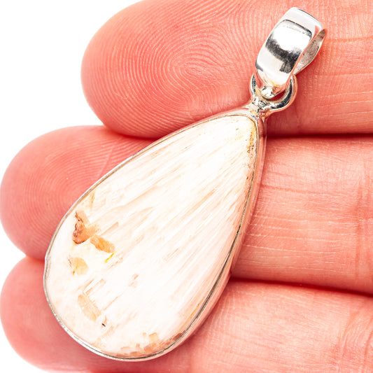 Pink scolecite teardrop pendant with .925 sterling silver bail and frame