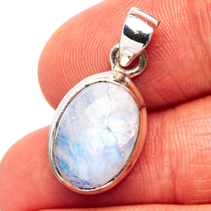 Rainbow Moonstone Pendant 1" (.925 Sterling Silver)