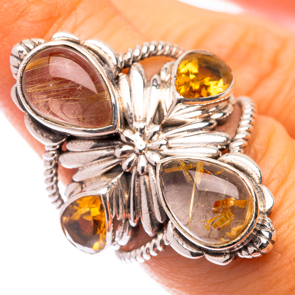 Large Rutilated Quartz, Citrine Ring Size 6 (925 Sterling Silver) R141038
