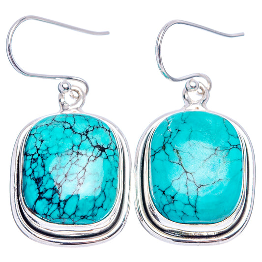 Turquoise cabochon drop earrings, .925 sterling silver oval frame with fishhook hooks