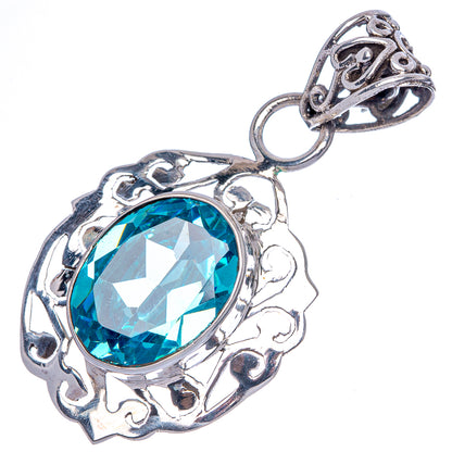 Blue Topaz Pendant 1 5/8" (925 Sterling Silver) P40101