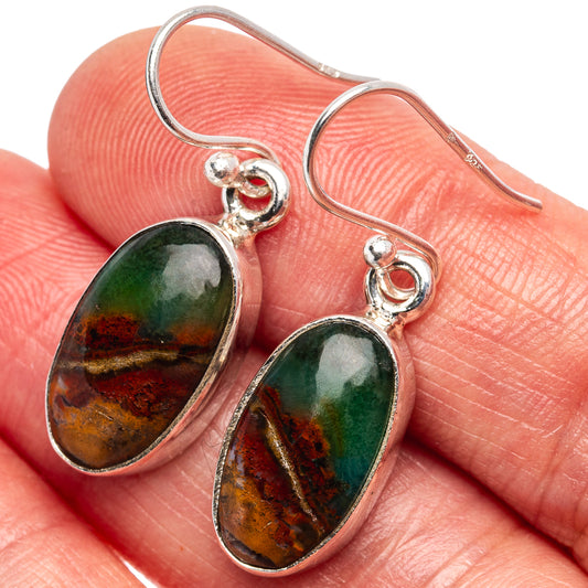 Oval opalized wood drop earrings in green/brown with .925 sterling silver hooks