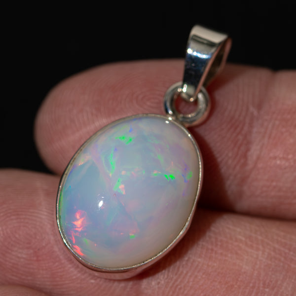 Ethiopian Opal Pendant 1 1/8" (.925 Sterling Silver)