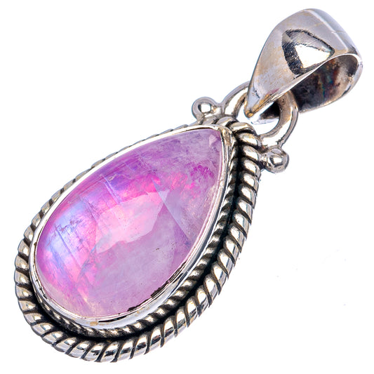 Sterling silver pink teardrop moonstone pendant, rope bezel and split bail