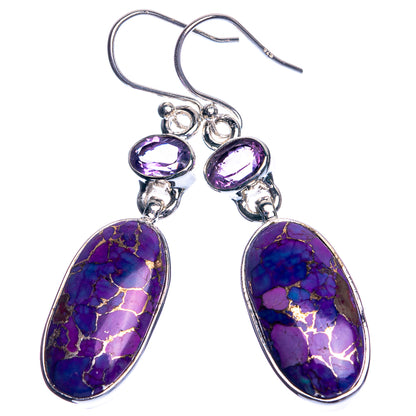 Purple Copper Composite Turquoise, Amethyst 925 Sterling Silver Earrings 1 7/8"