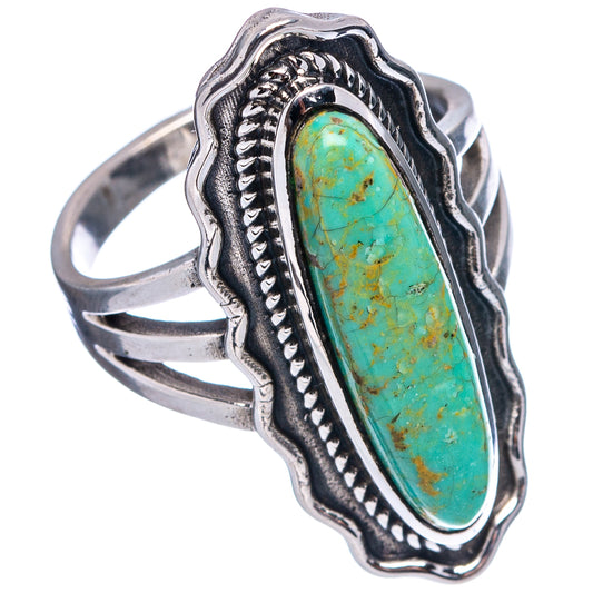Native Style Royston turquoise oval ring in .925 sterling silver with ornate bezel and rope border