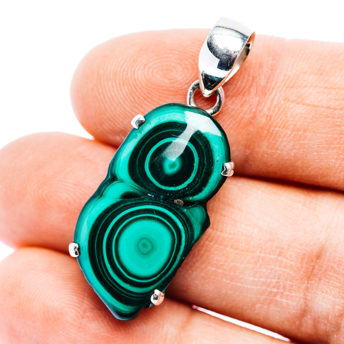 Premium Malachite Slice Pendant 1 1/2" (.925 Sterling Silver)