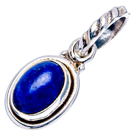 Oval lapis lazuli pendant in .925 sterling silver with raised bezel and bail loop