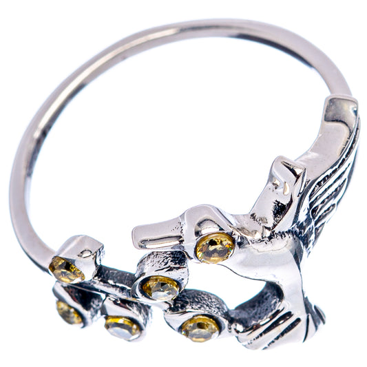 Sterling silver hummingbird dainty ring with round citrine yellow stones