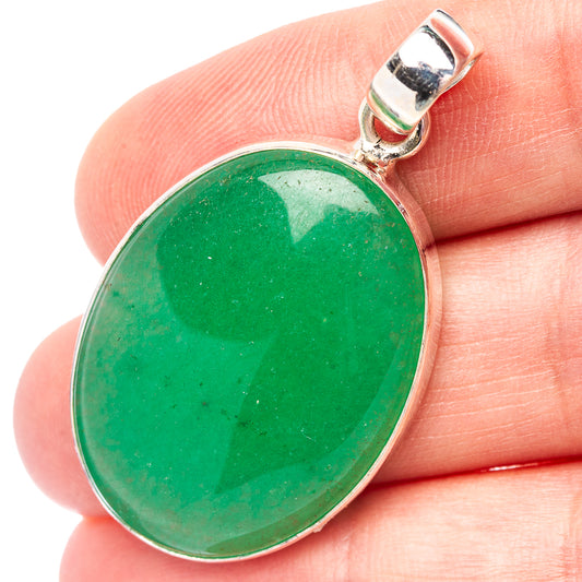 Green aventurine oval pendant with .925 sterling silver bezel and bail