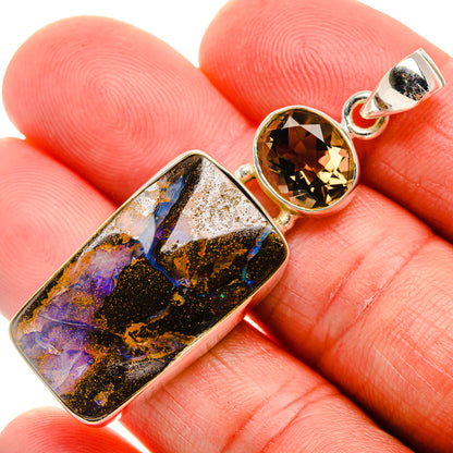 Boulder Opal, Smoky Quartz Pendant 2" (925 Sterling Silver) PD38264