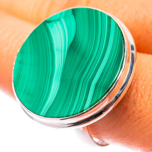 Large Malachite Coin Ring Size 10 (925 Sterling Silver) R140968