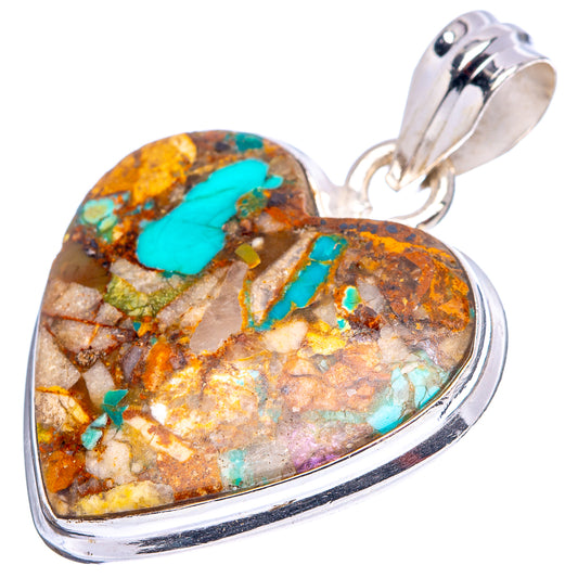 Spiny oyster heart pendant with turquoise inlay and .925 sterling silver frame