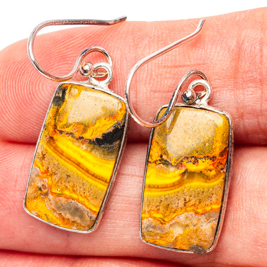 925 sterling silver jasper rectangle drop earrings, orange and yellow stone panels