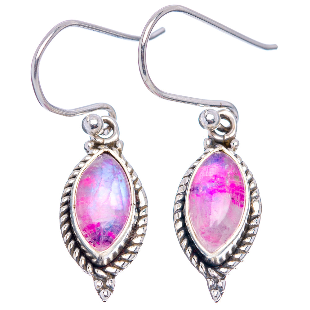 Pink Moonstone Earrings 1 1/8" (.925 Sterling Silver)