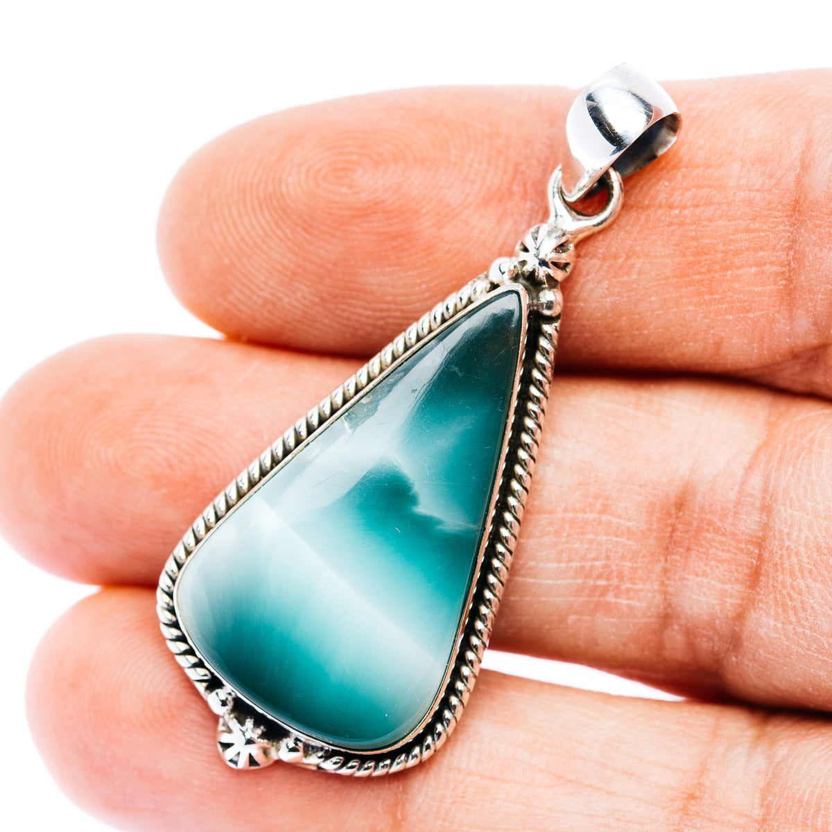 Teardrop hemimorphite pendant with teal stone and .925 sterling silver bezel and bail