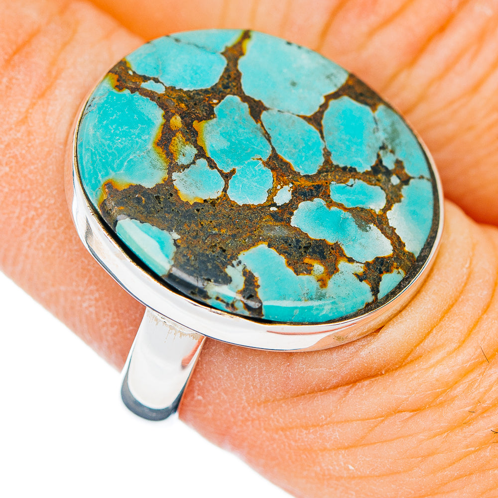 Premium Tibetan Turquoise Ring Size 7.5 Adjustable (.925 Sterling Silver)