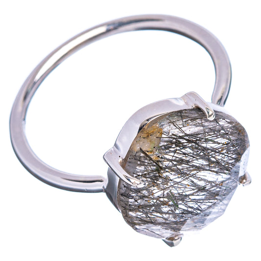 Sterling silver ring with faceted tourmalinated quartz, heart-shaped stone view