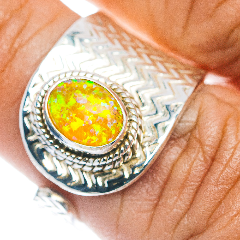 Synthetic Opal Ring Size 7 Adjustable (.925 Sterling Silver)