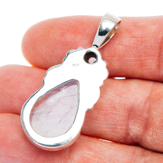 Premium Rainbow Moonstone, Garnet Pendant 1 5/8" (.925 Sterling Silver)