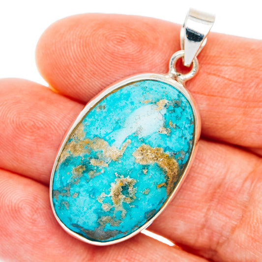 Premium Persian Turquoise Pendant 1 5/8" (.925 Sterling Silver)