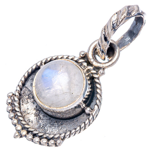 Sterling silver moonstone pendant with round iridescent gemstone and ornate bezel bail