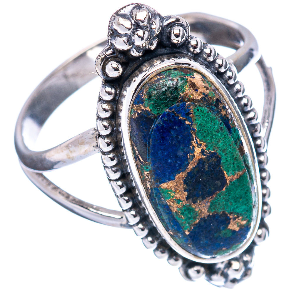 Azurite In Malachite Ring Size 7.25 (.925 Sterling Silver)