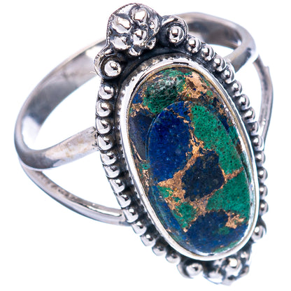 Azurite In Malachite Ring Size 7.25 (.925 Sterling Silver)