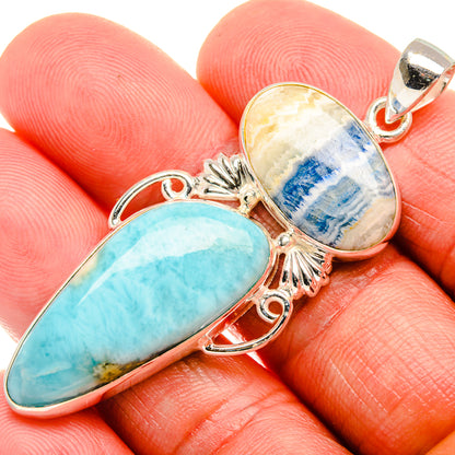 Blue Scheelite, Larimar 925 Sterling Silver Pendant 2 3/8" (925 Sterling Silver) PD38318