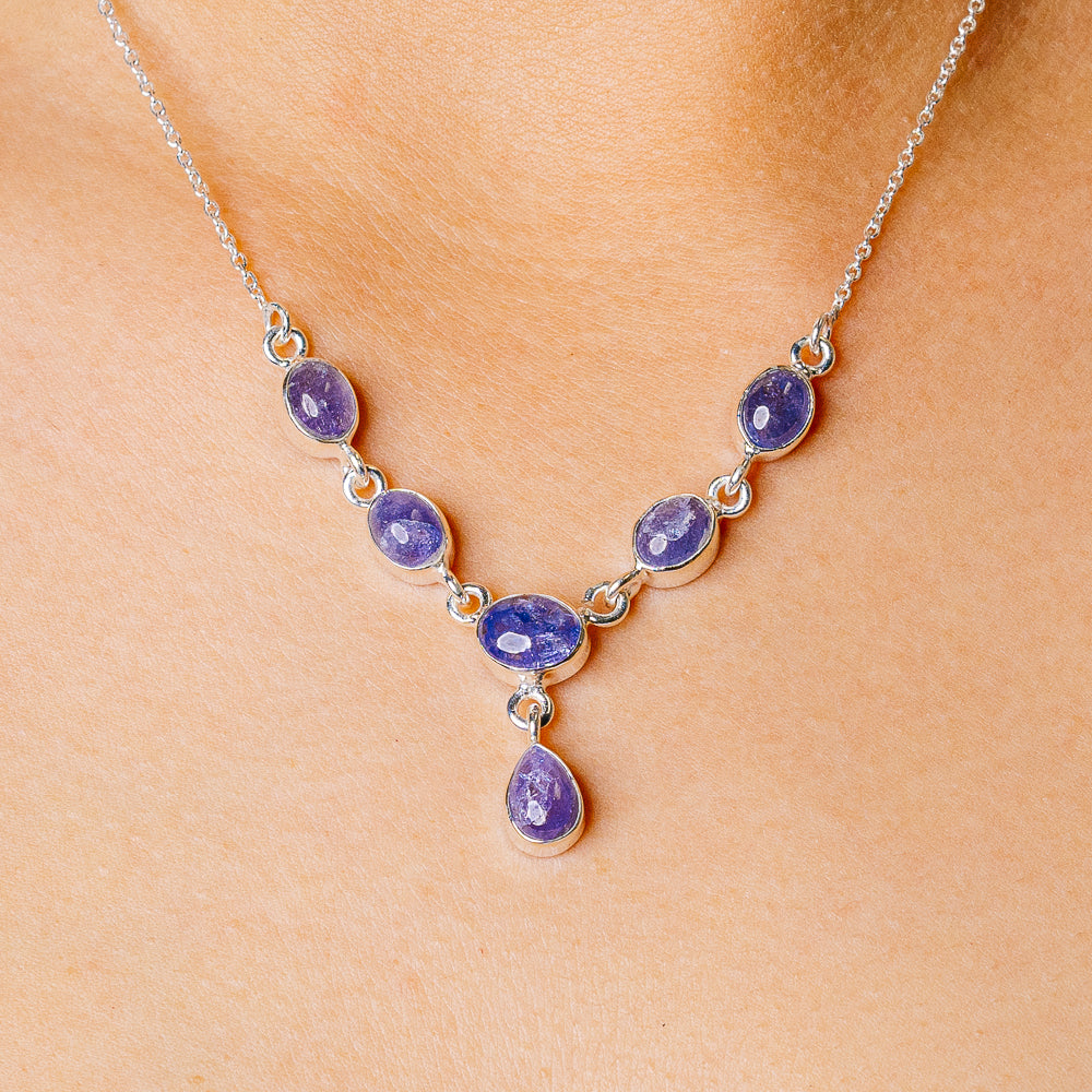 Tanzanite Necklace 17 To 18 3/4" (925 Sterling Silver) N90164