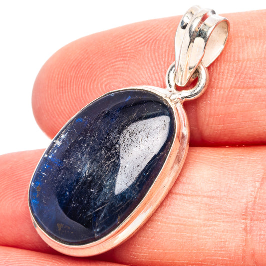 Kyanite pendant in .925 sterling silver with oval dark blue cabochon