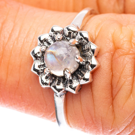 Moonstone cluster ring with rainbow sheen, .925 sterling silver, on finger (size 6)