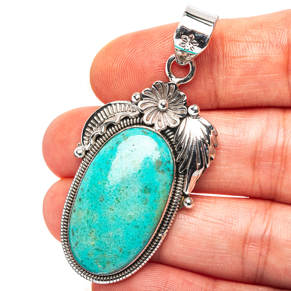 Exclusive Southwestern Style Kingman Turquoise Pendant 2 1/8" (.925 Sterling Silver)