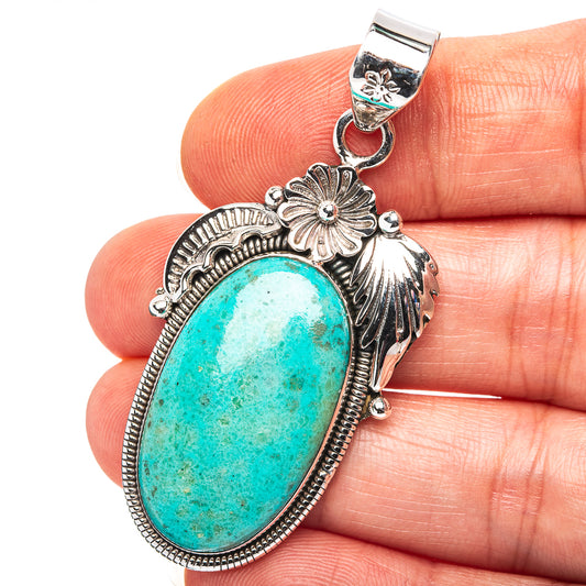 Exclusive Southwestern Style Kingman Turquoise Pendant 2 1/8" (.925 Sterling Silver)