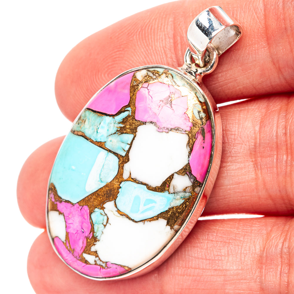 Premium Cotton Candy Dahlia Turquoise Pendant 1 3/4" (.925 Sterling Silver)