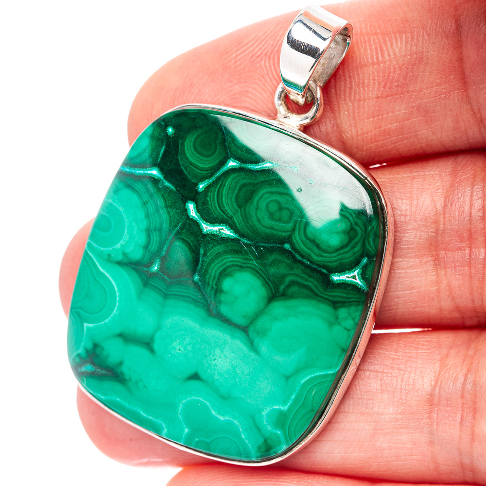 Premium Malachite Pendant 1 3/4" (.925 Sterling Silver)