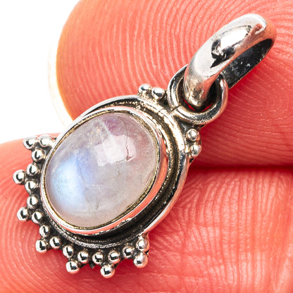 Rainbow Moonstone Dainty Pendant 7/8" (.925 Sterling Silver)