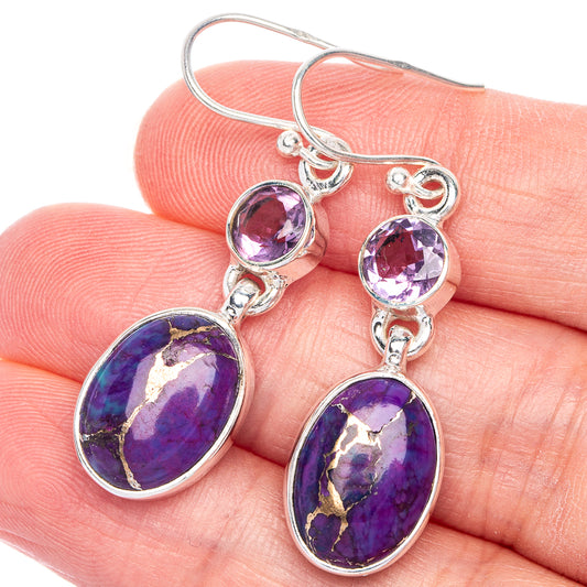 Purple Copper Composite Turquoise, Amethyst Earrings 1 5/8" (925 Sterling Silver) E433110