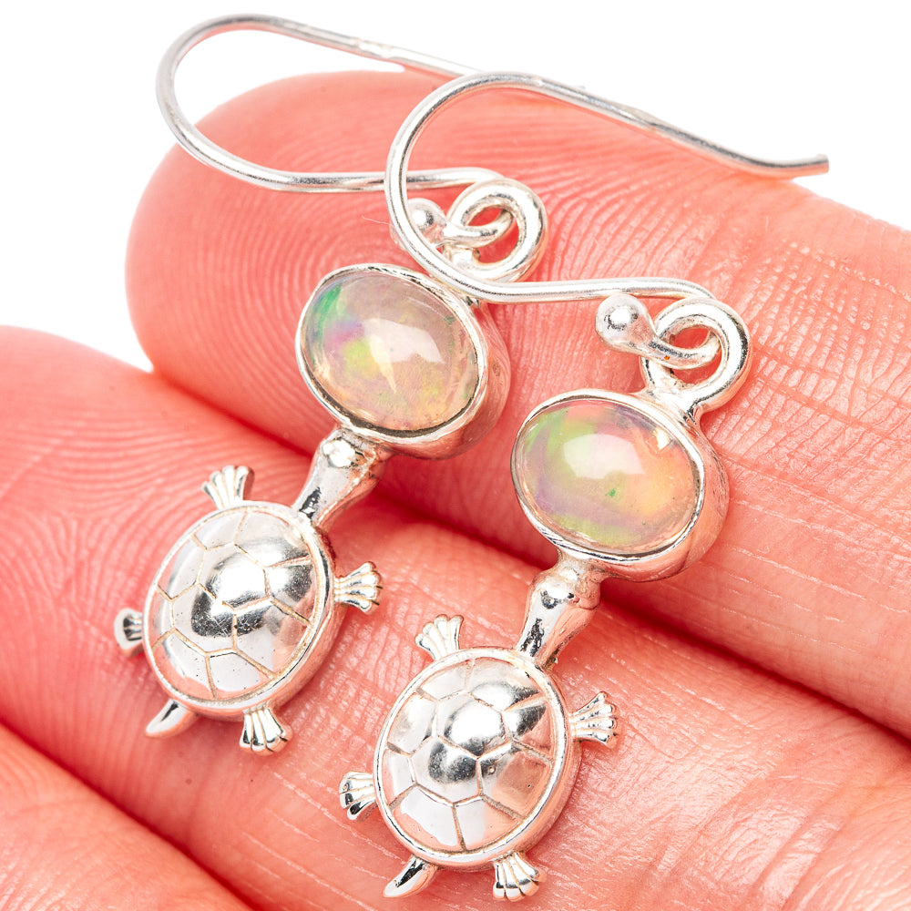 Rare Ethiopian Opal Turtle Earrings 1 3/8" (925 Sterling Silver) E1492