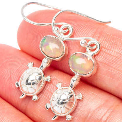 Rare Ethiopian Opal Turtle Earrings 1 3/8" (925 Sterling Silver) E1492