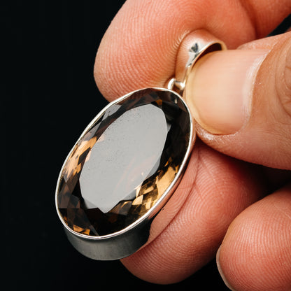 Premium 26.5ct Faceted Smoky Quartz Pendant 1 1/2" (.925 Sterling Silver)